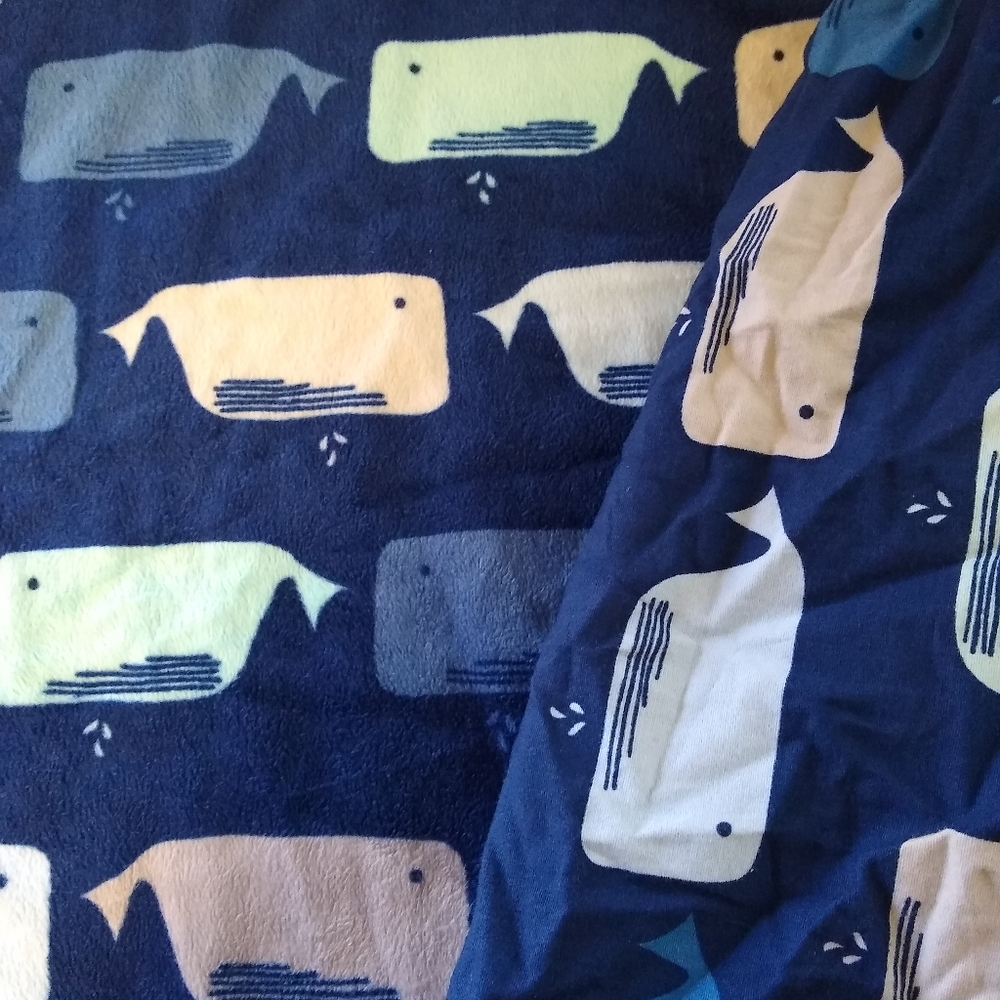 Matching cloud island whales blanket and fitted sheet
